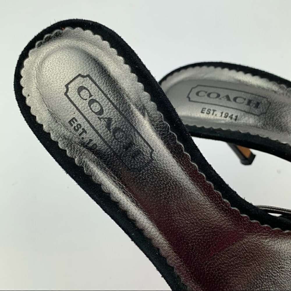 Coach heel 6.5 black pewter metallic Italian suede - Picture 11 of 12